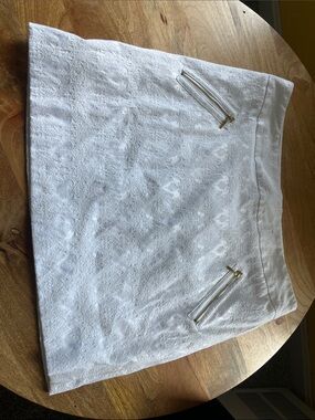 White Lace Mini Skirt with Gold Zippers